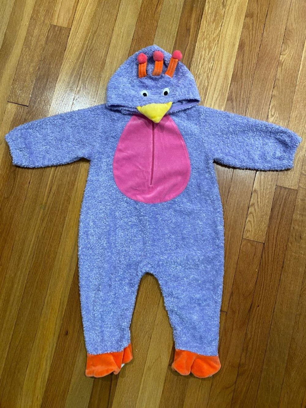 Le Top Baby Peacock Costume 18 Months Purple Plush Hooded Bird Halloween